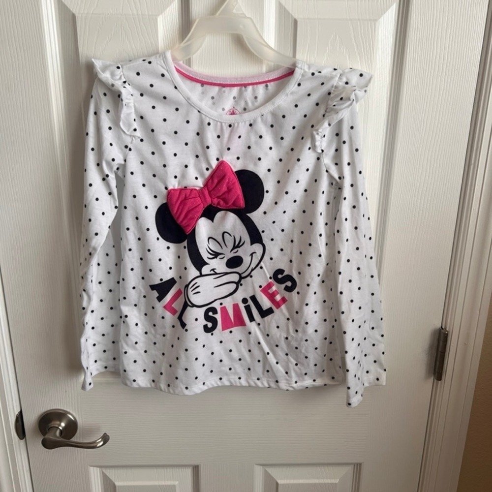 Disney Minnie Mouse All Smiles Polka‎ Dot Ruffle Long Sleeve Top 7/8